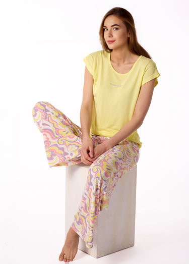 Pyjama thème pastel manches courtes Jaune