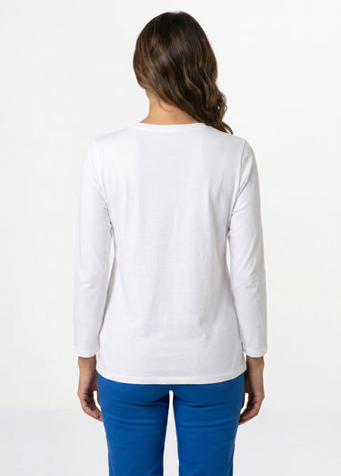 T-shirt manches 3/4 coton et macramé Blanc