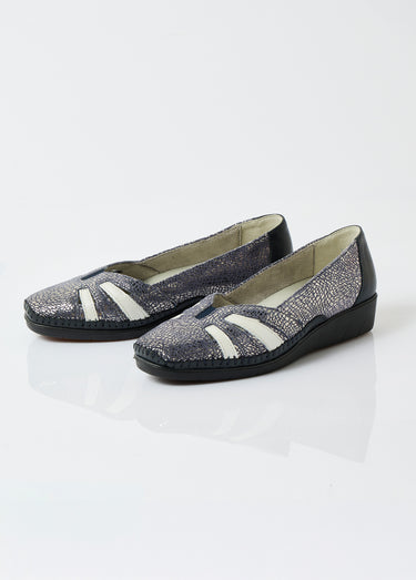 Mocassins compensés souples largeur confort cuir Marine