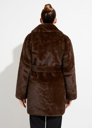 Manteau en fausse fourrure, col tailleur Chocolat