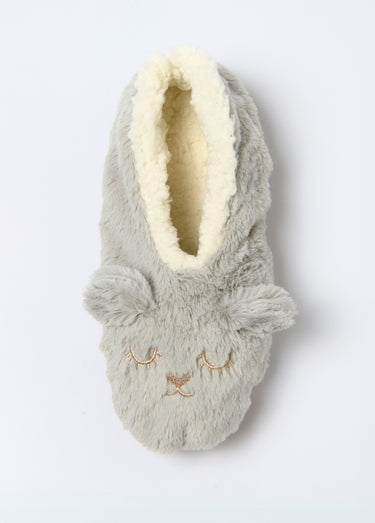 Chaussons fourrure chauds motif animal Gris