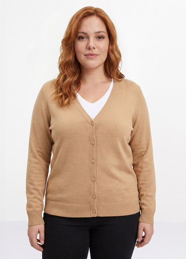 Gilet boutonné mi-long maille douce Camel