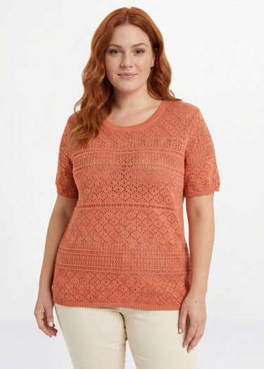 Pull manches courtes blousant ajouré col rond Epice