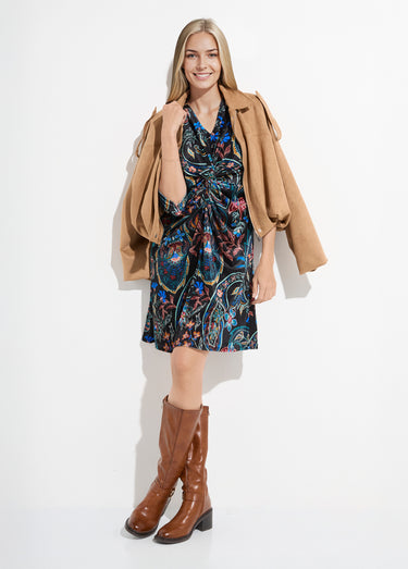 Robe courte en velours imprimé cachemire Noir Imprime