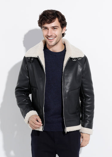 Blouson simili cuir type mouton retourné Noir