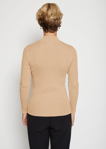 Pull col montant avec laine mérinos Camel