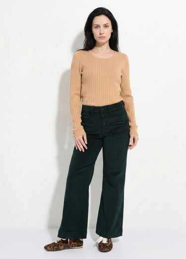 Pantalon large en velours avec poches Vert Sapin