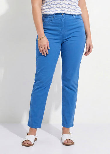 Pantalon droit coton stretch 5 poches Bleu Dur