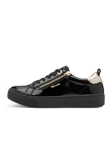 Baskets semelle épaisse avec zip et lacets Vernis Noir