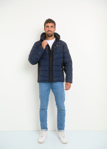 Doudoune à capuche chaude détails fluo Marine
