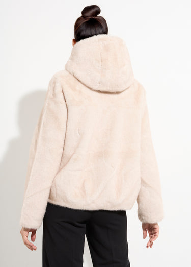 Blouson court en fourrure avec capuche Ecru