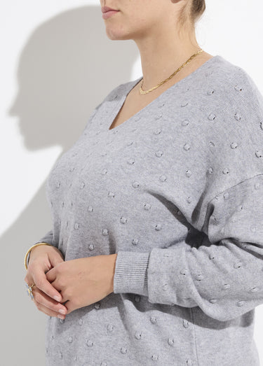 Pull col V maille fantaisie à pois Gris