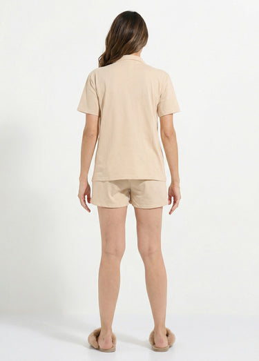Pyjama short en jersey, col chemisier Beige