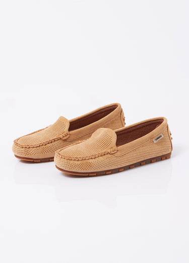 Mocassins antidérapants suédine perforée Camel