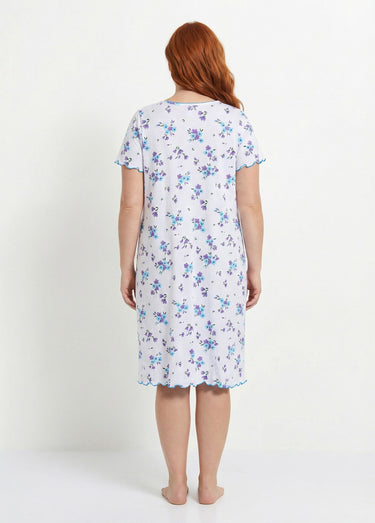 Chemise de nuit coton manches courtes Turquoise/Parme