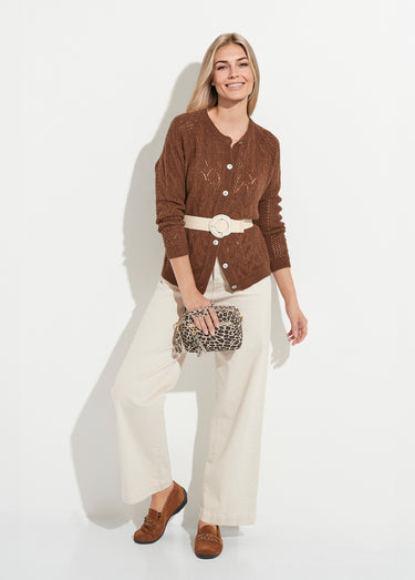 Gilet boutonné ajouré avec laine et cachemire Noisette