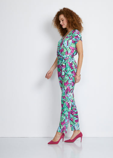 Combinaison pantalon maille extensible Vert/Fuchsia