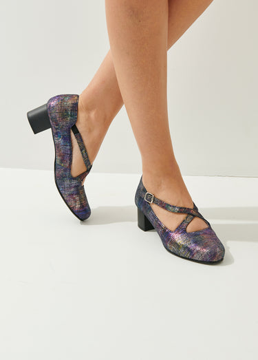 Escarpins largeur confort cuir Marine irisé