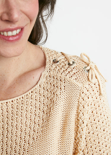 Pull col rond laçage fantaisie Ficelle