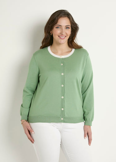 Gilet cardigan doux col rond boutonné Vert d'eau
