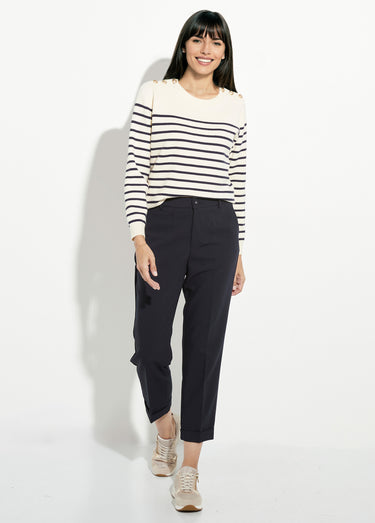 Pantalon cigarette à revers chic Marine