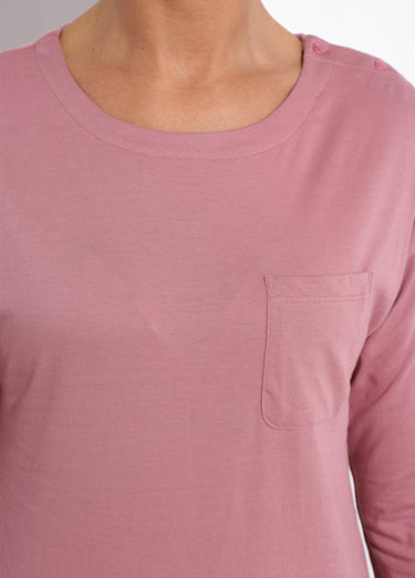 T-shirt coton uni col rond manches 3/4 Rose