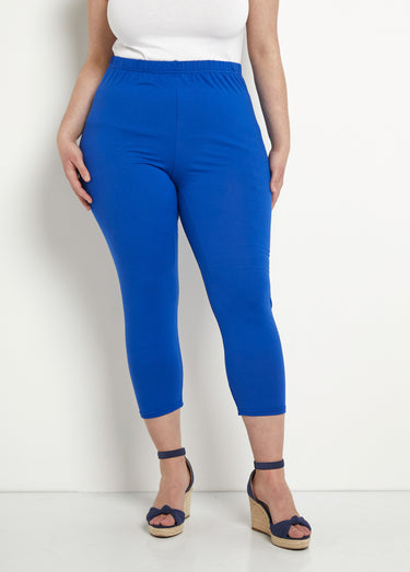 Legging court taille élastiquée extensible Uni Bleu