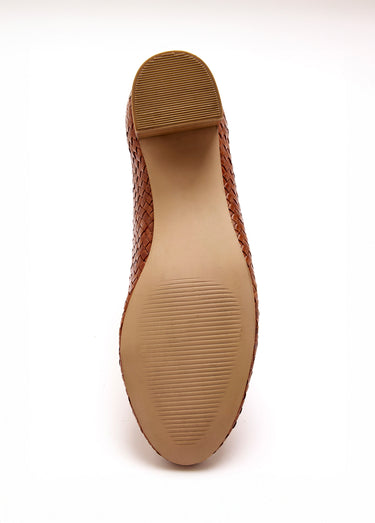 Escarpins cuir tressé largeur confort Camel