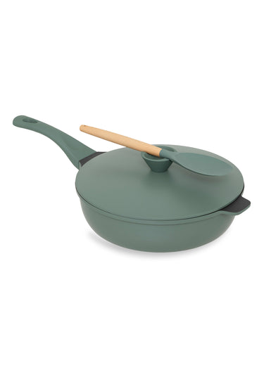 Sauteuse alu + panier vapeur + couvercle + cuillère Vert