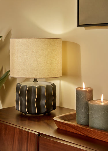 Lampe pied grès détails vagues MALYA Beige/Noir