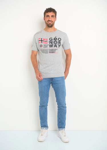 T-shirt homme col rond et inscriptions Gris