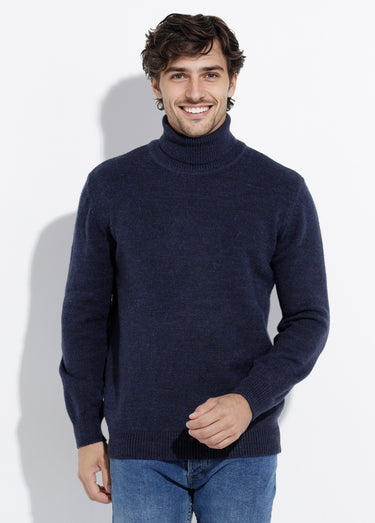 Pull col roulé chaud en laine majoritaire Bleu Marine