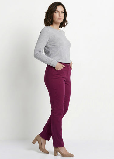 Pantalon droit 5 poches coton stretch Bordeaux