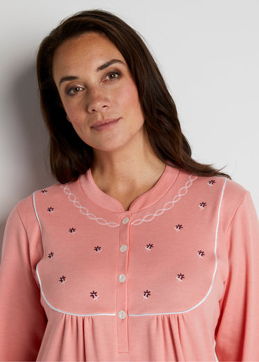 Chemise de nuit interlock boutonnée Uni Peche