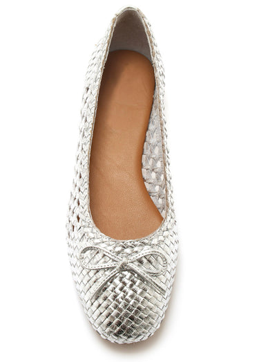 Ballerines cuir tressé, largeur confort Argent