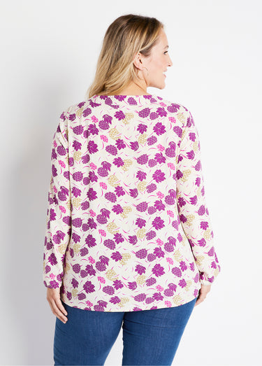 Tunique ample longue imprimé floral Imprime Ecru