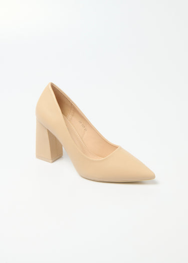 Escarpin talon haut et large finition lisse Beige