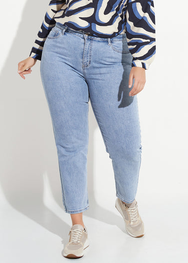 Jean mom en denim, spécial GRANDE TAILLE Denim Clair