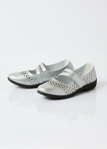 Ballerines babies cuir largeur confort Argent Irise