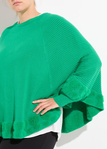 Poncho cape maille coeurs et col rond Vert Vif