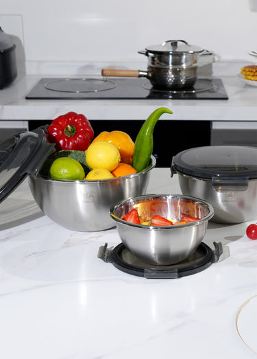 Set 3 bols de conservation en inox Gris