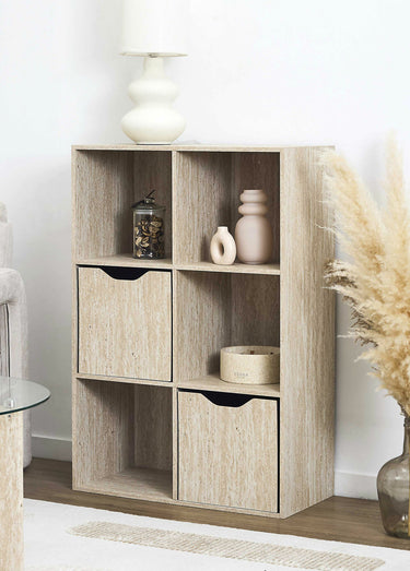 Meuble rangement 6 cases, effet pierre Blanc/Beige