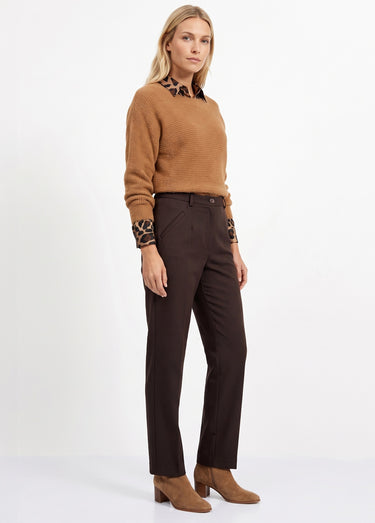 Pantalon taille semi-élastiquée droit Marron