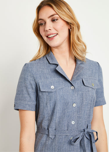 Robe-chemisier mi-longue coupe droite Bleu Chine