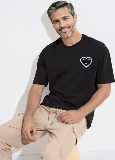 T-shirt épais détail coeur bouclette Noir