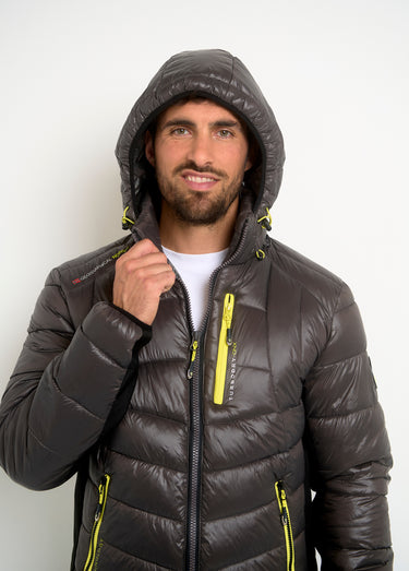 Doudoune chaude brillante détails fluo Gris Fonce