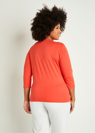 T-shirt court brodé manches 3/4 Orange