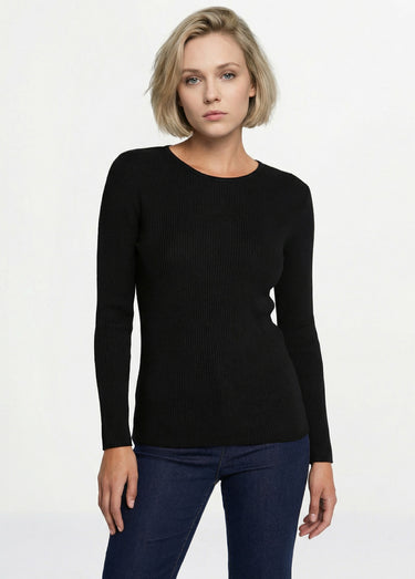 Pull chaud col rond laine mérinos Noir