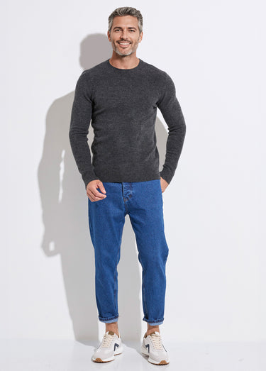 Pull col rond fine jauge, coupe ajustée Gris Fonce