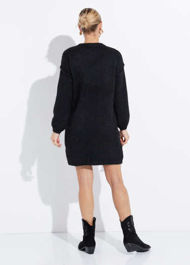 Robe pull courte en maille, col rond Noir